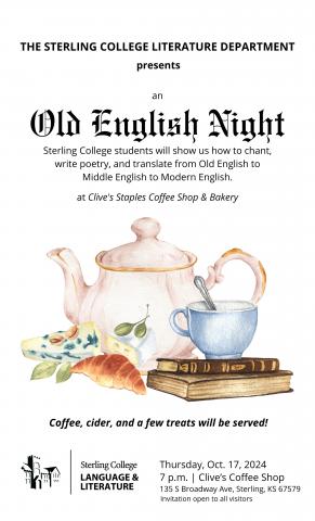 Event poster featuring teacup and cup and books